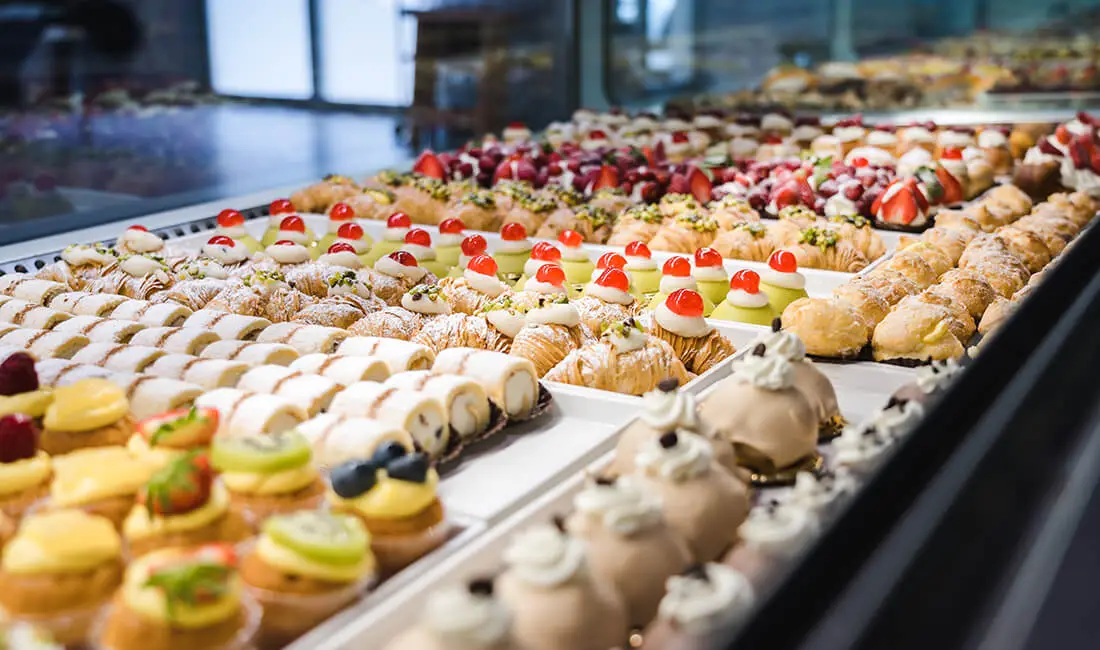 Italian Bakery Counter window of desserts